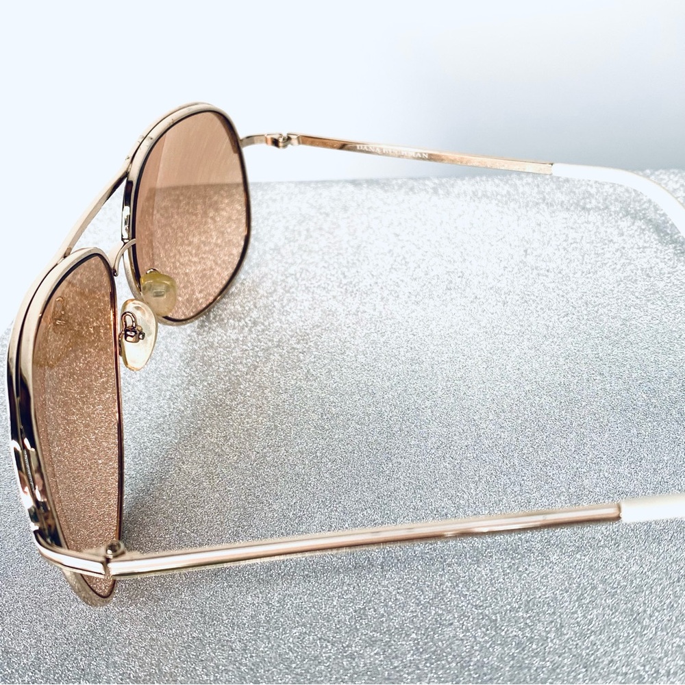 DANA BUCHMAN Gold and Brown aviator wireframe Sunglasses - Picture 2 of 6
